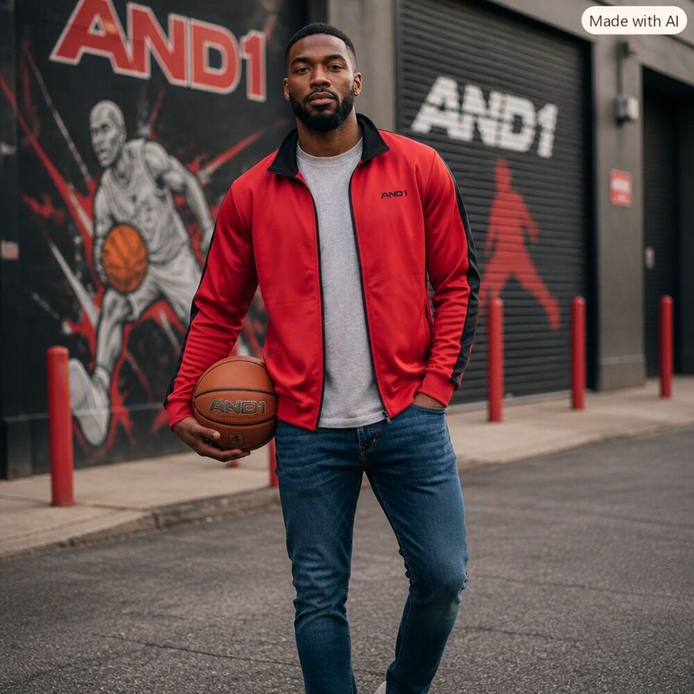 AND1 Men’s XL Red & Black Track Jacket | Athletic Streetwear Zip‑Up